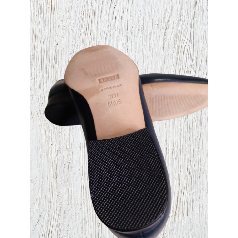 Bally Navy Blue Woven Leather Loafers Style Flex Square Toe Block Heel Shoes 5.5 - Picture 2 of 5